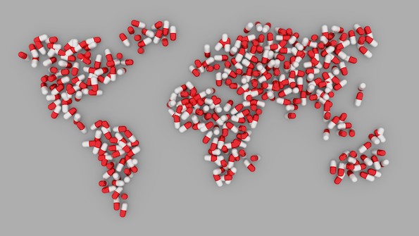 Weltkarte aus Tabletten - Lieferketten